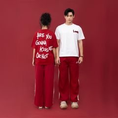 Áo Thun Couple Họa Tiết Lover Bông Xù - Đỏ đô