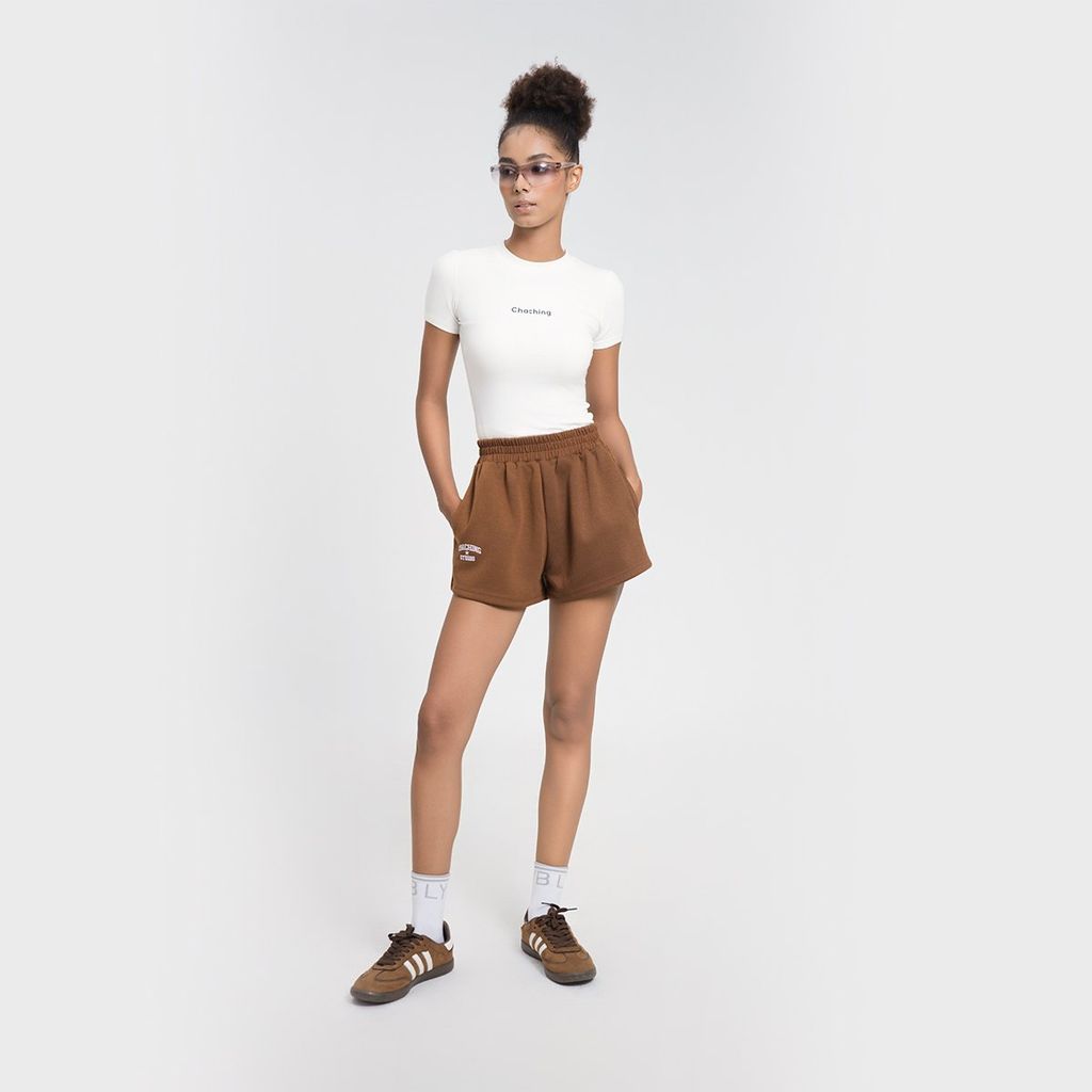 QUẦN SHORT NỈ THÊU LOGO - CAFE