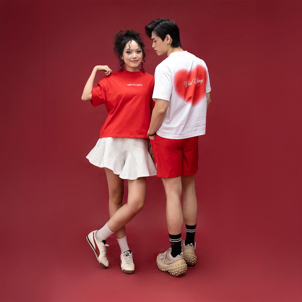 Áo Thun Couple Họa Tiết Valentine - Đỏ đô