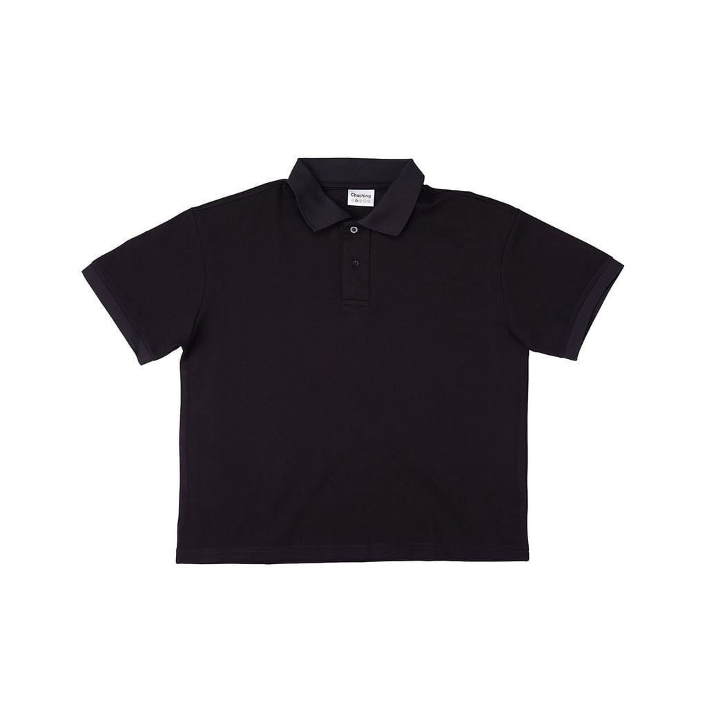 Áo Polo Form Boxy Logo Thêu Unisex - Đen