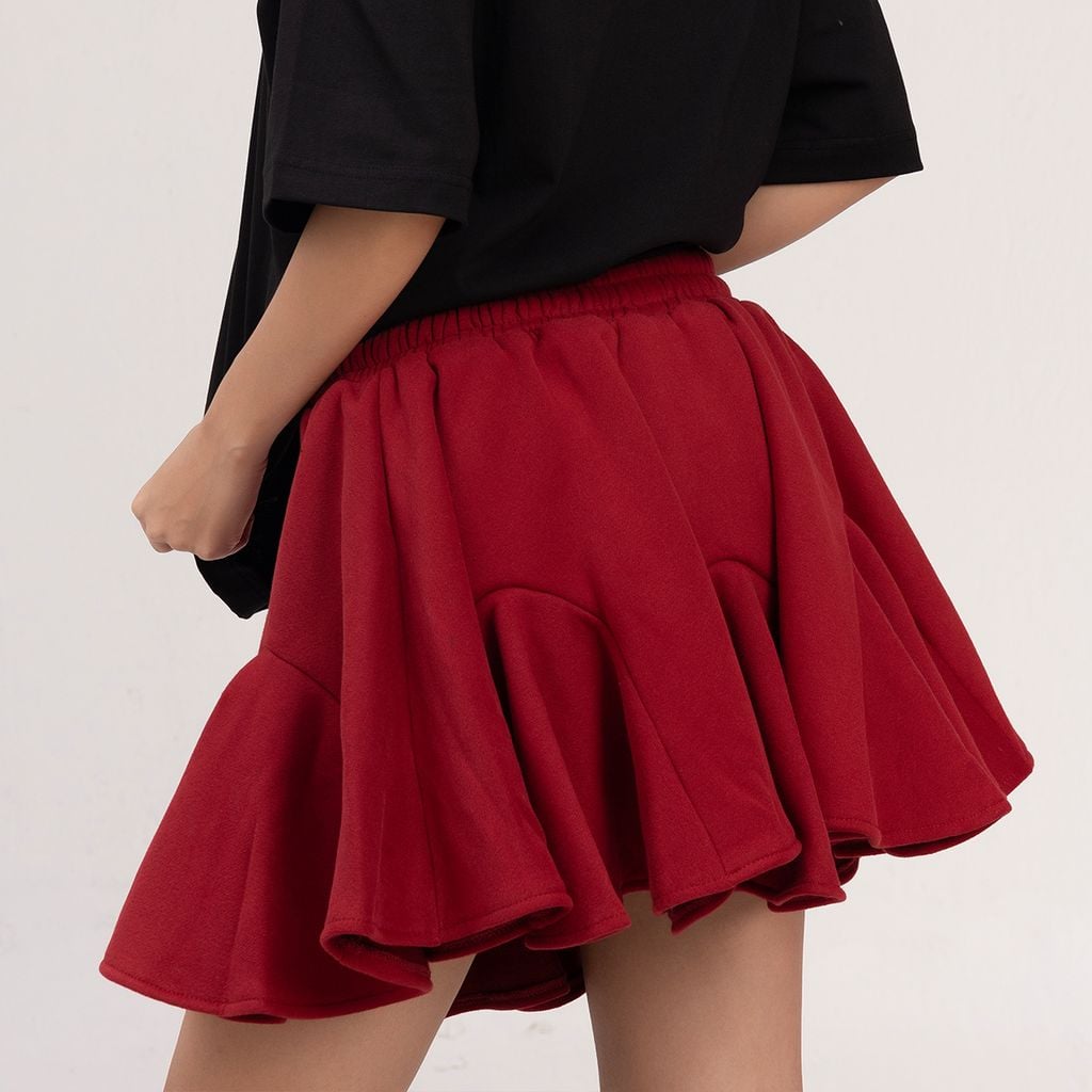 Chân Váy Dáng Xòe Nỉ Bông - Đỏ rượu