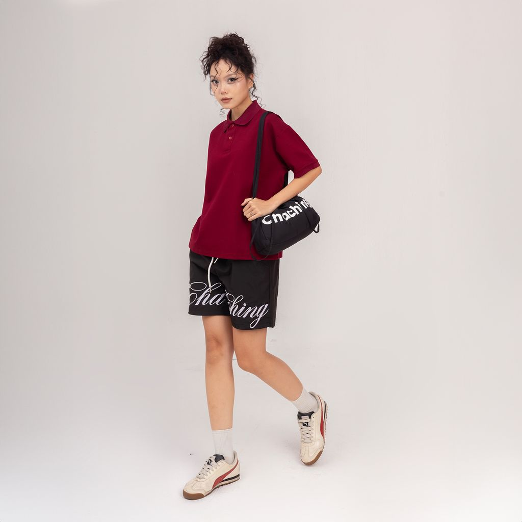 Áo Polo Form Boxy Logo Thêu Unisex - Đỏ