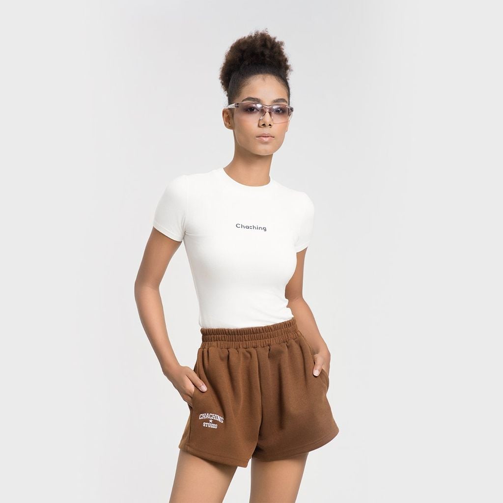 QUẦN SHORT NỈ THÊU LOGO - CAFE