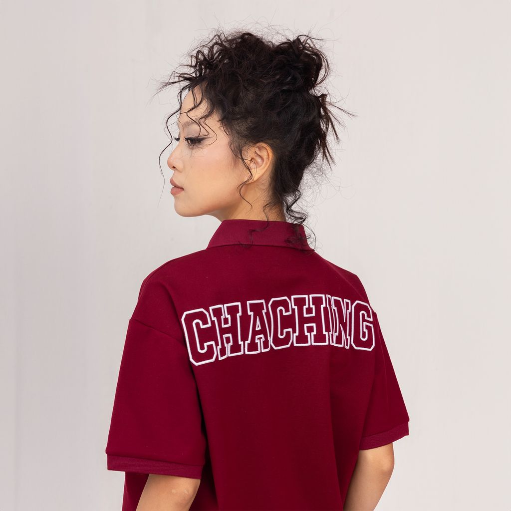 Áo Polo Form Boxy Logo Thêu Unisex - Đỏ