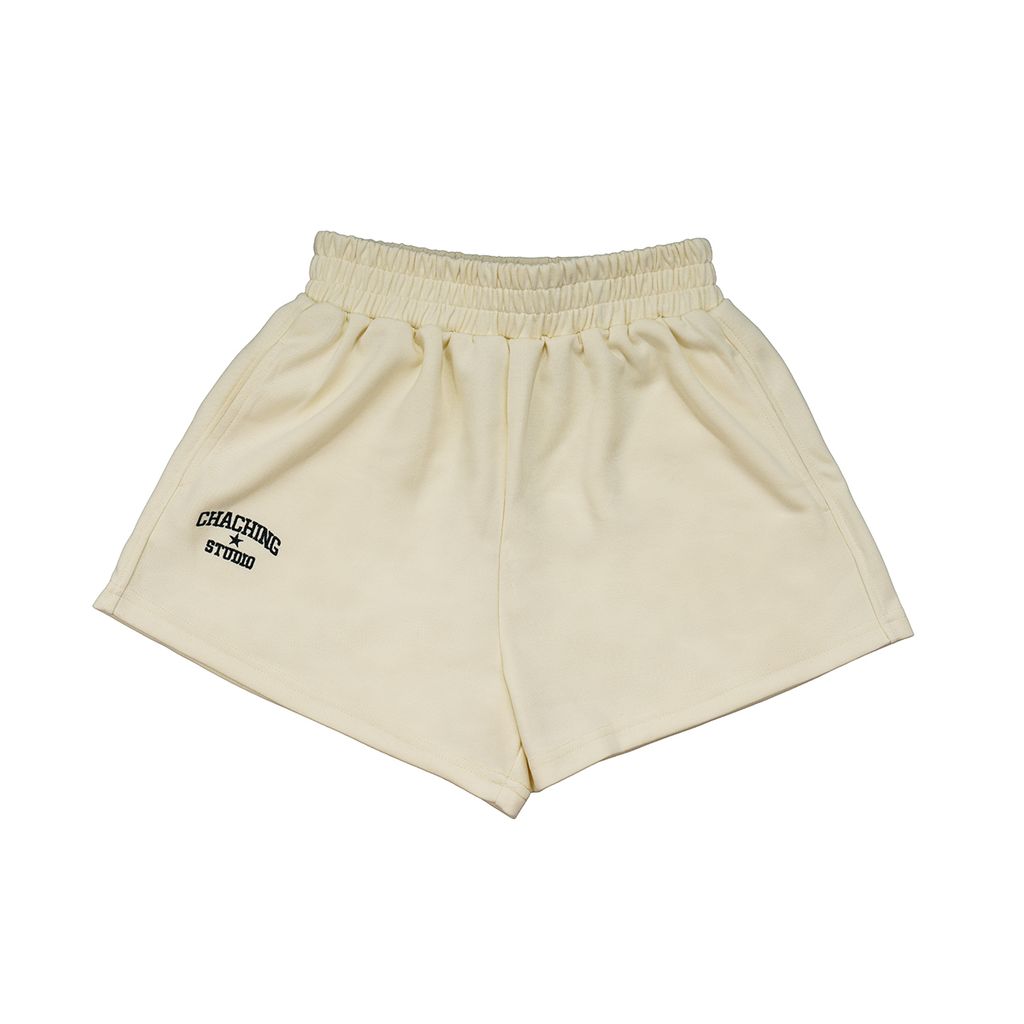 QUẦN SHORT NỈ THÊU LOGO - VÀNG KEM