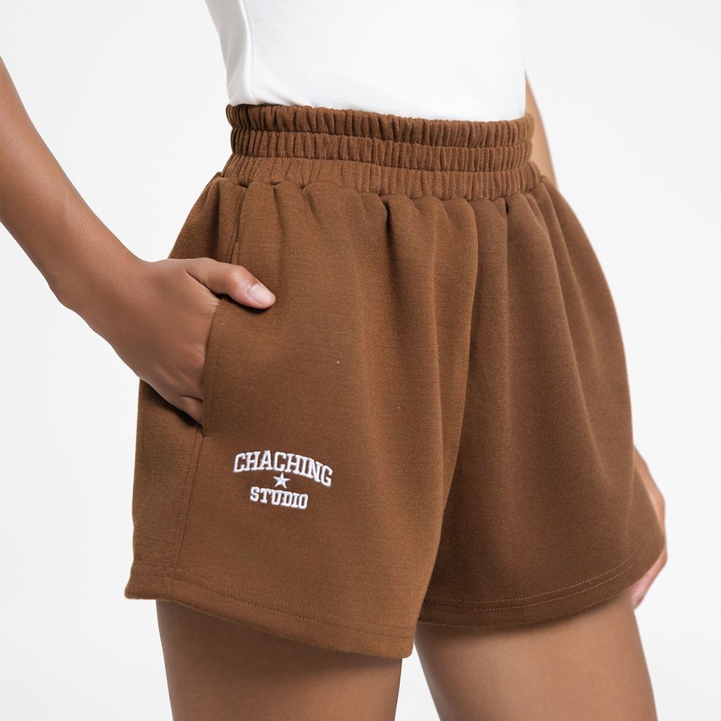 QUẦN SHORT NỈ THÊU LOGO - CAFE