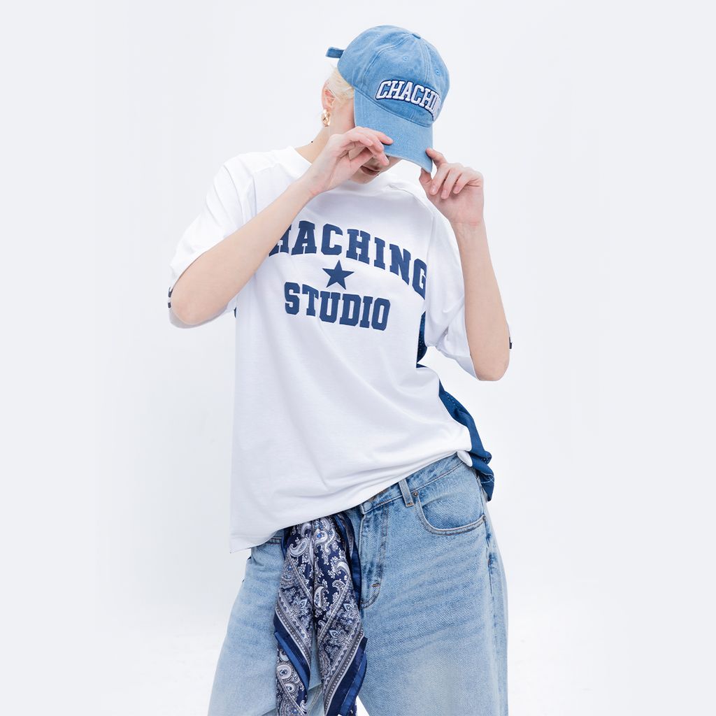 CHACHING PALM TREE T-SHIRT – WHITE & NAVY