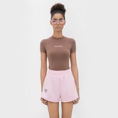 QUẦN SHORT NỈ THÊU LOGO - HỒNG