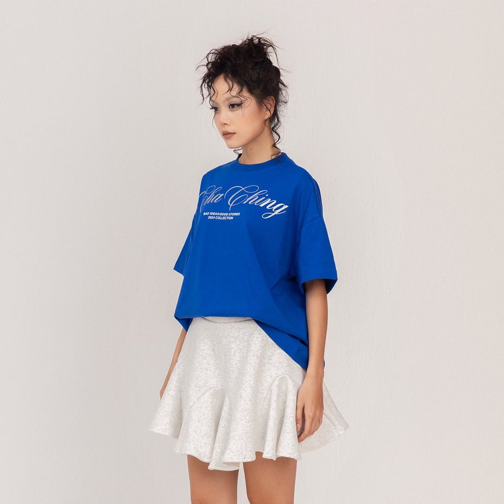 Áo Thun Unisex Form Boxy In Nhũ - Xanh Dương