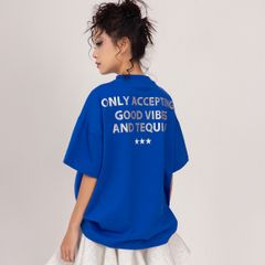 Áo Thun Unisex Form Boxy In Nhũ - Xanh Dương