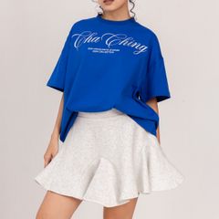 Áo Thun Unisex Form Boxy In Nhũ - Xanh Dương