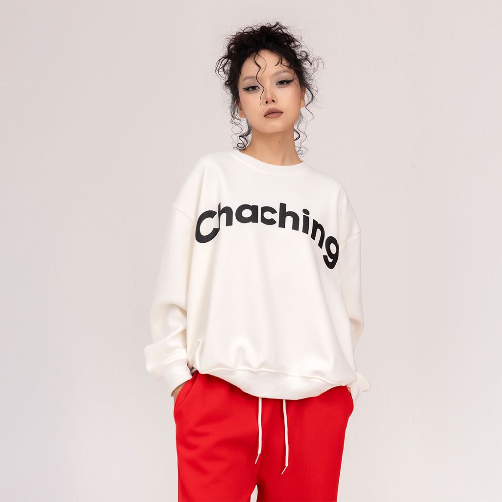  Áo Sweater Unisex Form Oversize - Trắng 