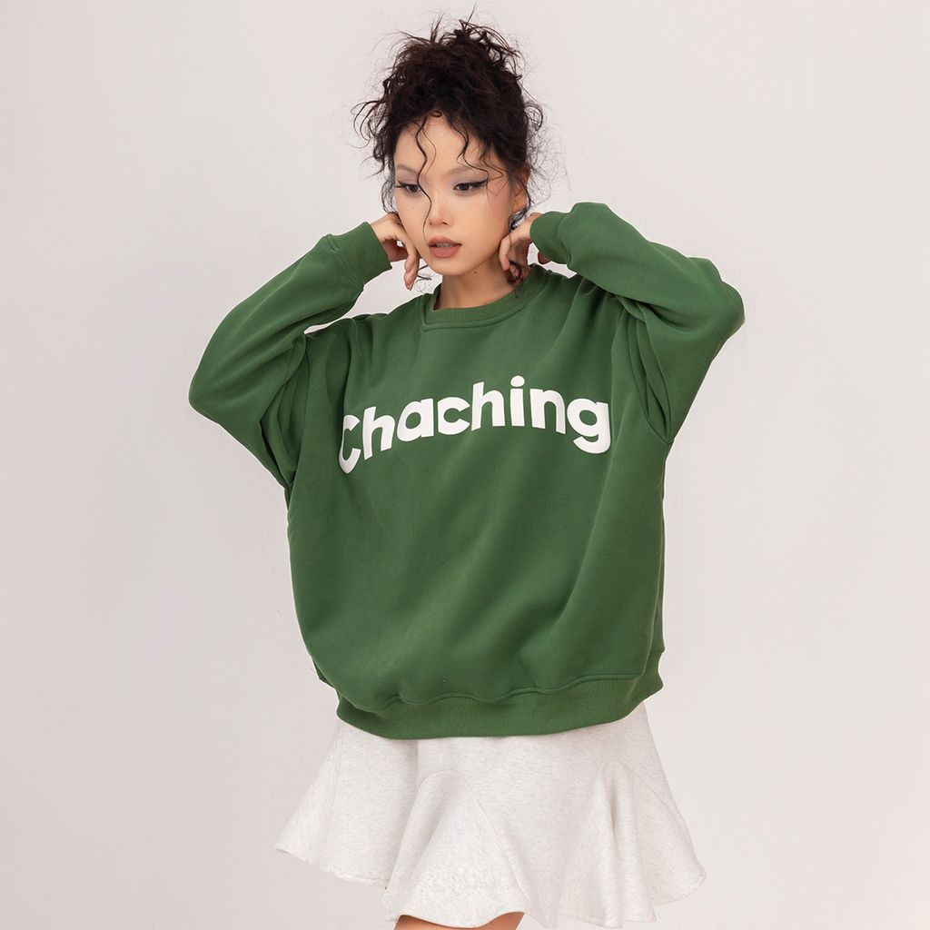  Áo Sweater Unisex Form Oversize - Xanh lá 