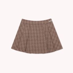 Chân Váy Xếp Ly Linen Xước - Nâu Caro