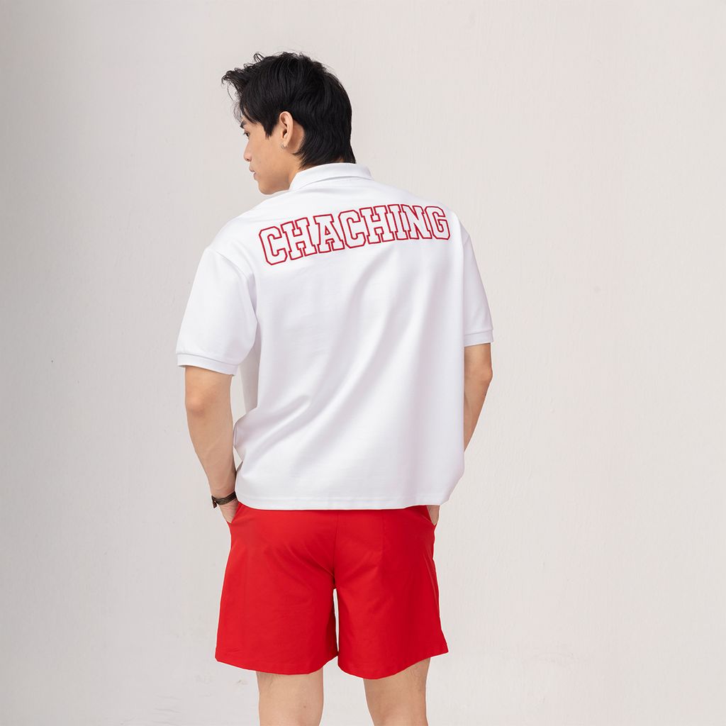  Áo Polo Form Boxy Logo Thêu Unisex - Trắng 