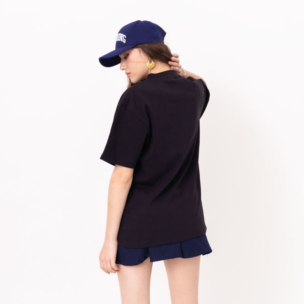 Áo AC Bông Xù Boxy Unisex - Đen Chữ Xanh