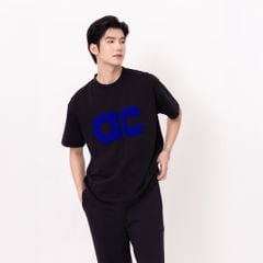 Áo AC Bông Xù Boxy Unisex - Đen Chữ Xanh