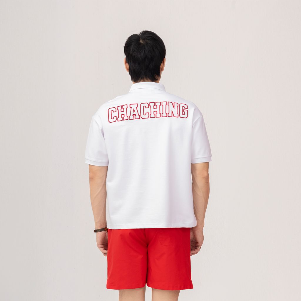 Áo Polo Form Boxy Logo Thêu Unisex - Trắng