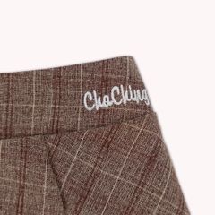 Chân Váy Xếp Ly Linen Xước - Nâu Caro