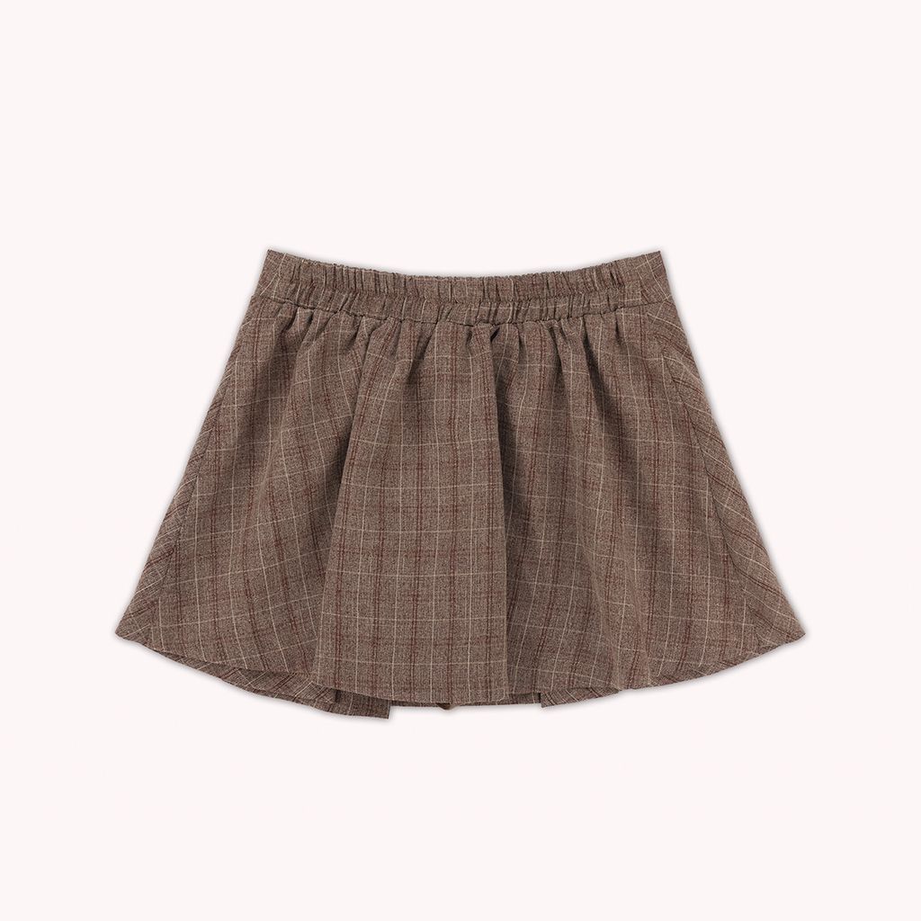 Chân Váy Xếp Ly Linen Xước - Nâu Caro