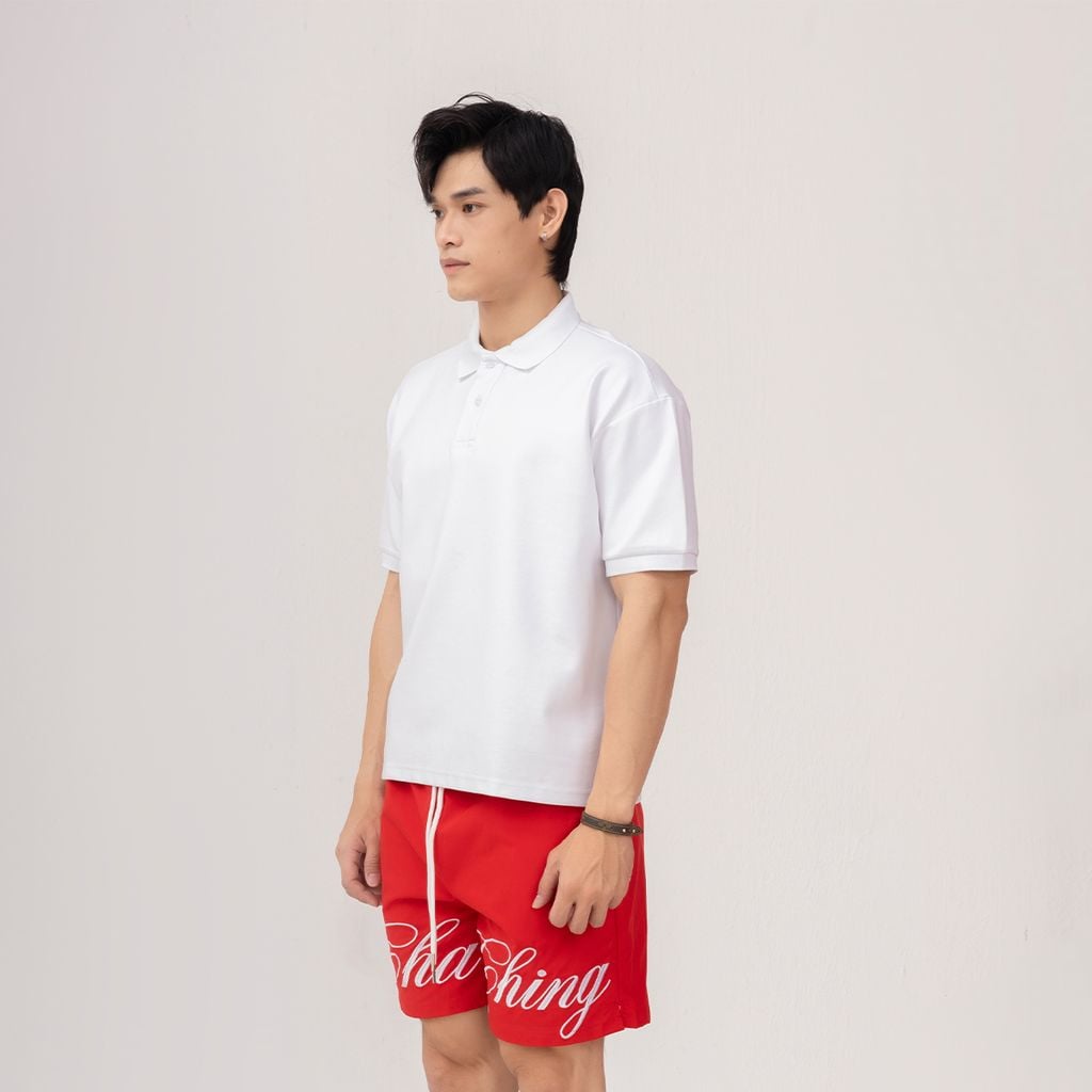 Áo Polo Form Boxy Logo Thêu Unisex - Trắng