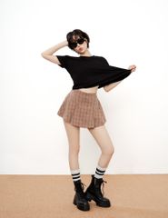 Chân Váy Xếp Ly Linen Xước - Đen