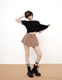  Chân Váy Xếp Ly Linen Xước - Nâu Caro 