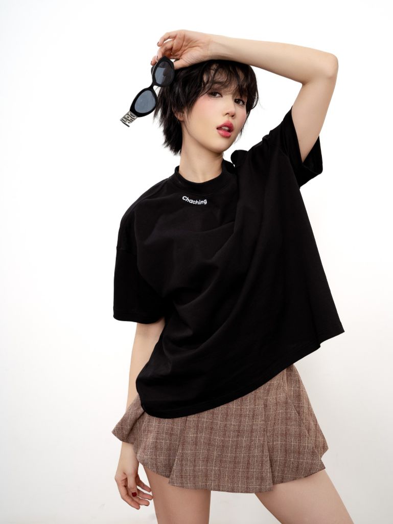 Chân Váy Xếp Ly Linen Xước - Nâu Caro