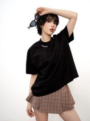 Chân Váy Xếp Ly Linen Xước - Nâu Caro