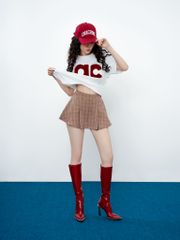 Chân Váy Xếp Ly Linen Xước - Nâu Caro