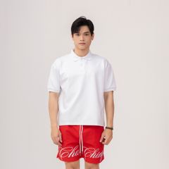 Áo Polo Form Boxy Logo Thêu Unisex - Trắng