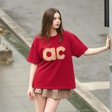  Áo AC Bông Xù Boxy Unisex - Trắng Chữ Đỏ 