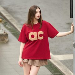 Áo AC Bông Xù Boxy Unisex - Đen Chữ Đỏ