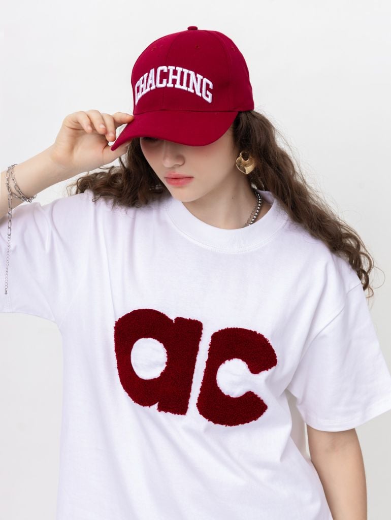 Áo AC Bông Xù Boxy Unisex - Trắng Chữ Đỏ