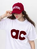  Áo AC Bông Xù Boxy Unisex - Trắng Chữ Đỏ 