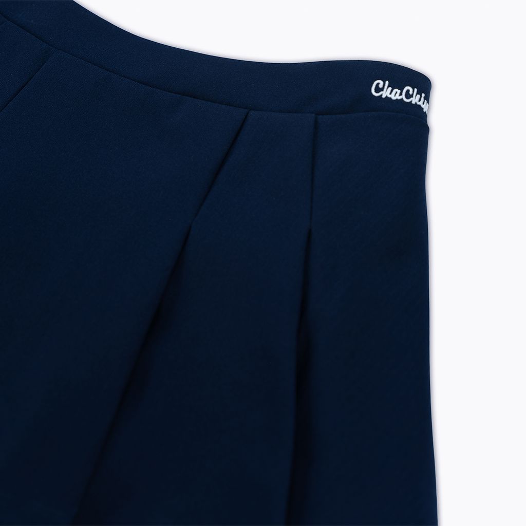 Chân Váy Xếp Ly Linen Xước - Xanh Navy