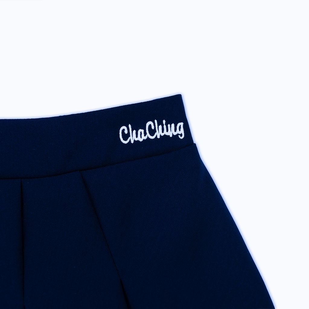 Chân Váy Xếp Ly Linen Xước - Xanh Navy