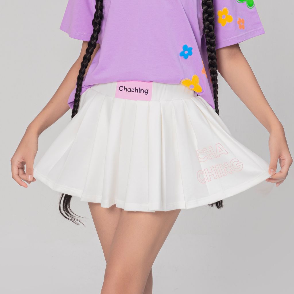 Chân Váy Xếp Ly Thun Tici - Trắng