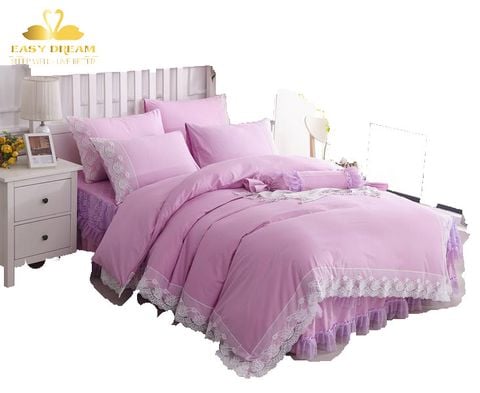 Ga gối chăn cưới  cotton cao cấp ren thêu GA + 2 VỎ GỐI NẰM +1 VỎ GỐI ÔM +1 VỎ CHĂN HÈ