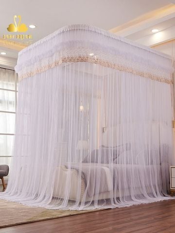 Màn khung kéo dây ròng rọc không khoan tường  + tăng chỉnh chiều cao  Mùng ngủ cao cấp hiện đại chống muỗi sang trọng - quà tặng màn ngủ khách sạn resort - homestay