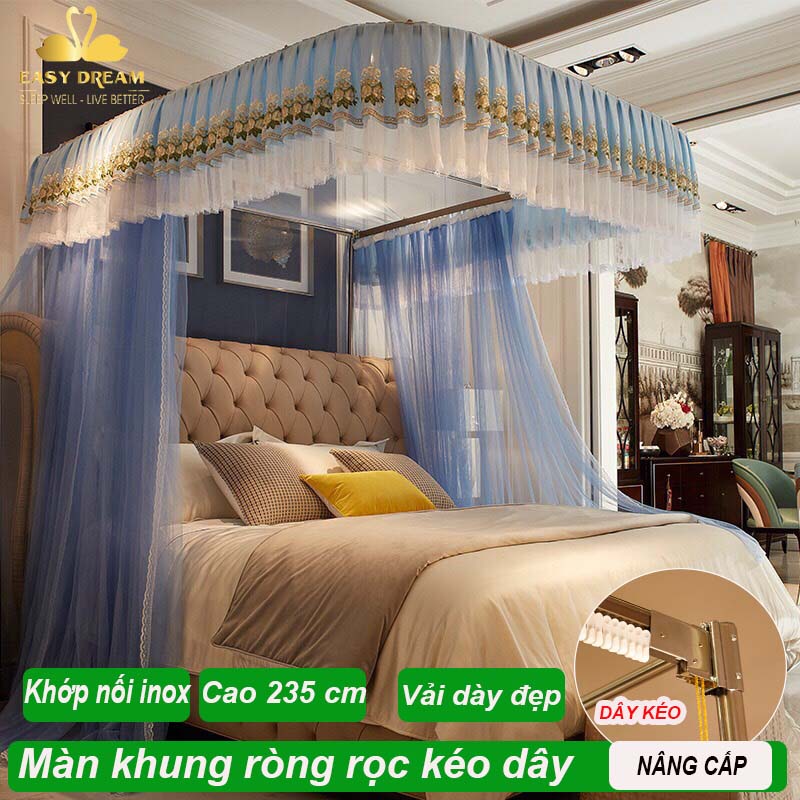 【 BẢN KÉO DÂY RÒNG RỌC 】 Màn khung ròng rọc kéo dây không khoan tường cao cấp EASY DREAM - Mùng ngủ hiện đại chống muỗi - kiểu dáng công chúa