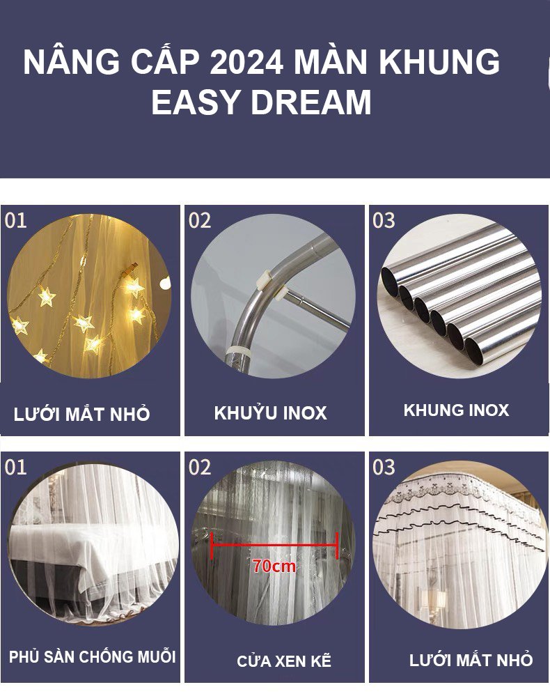 Màn khung không khoan tường thu gọn cao cấp Mùng ngủ chống muỗi