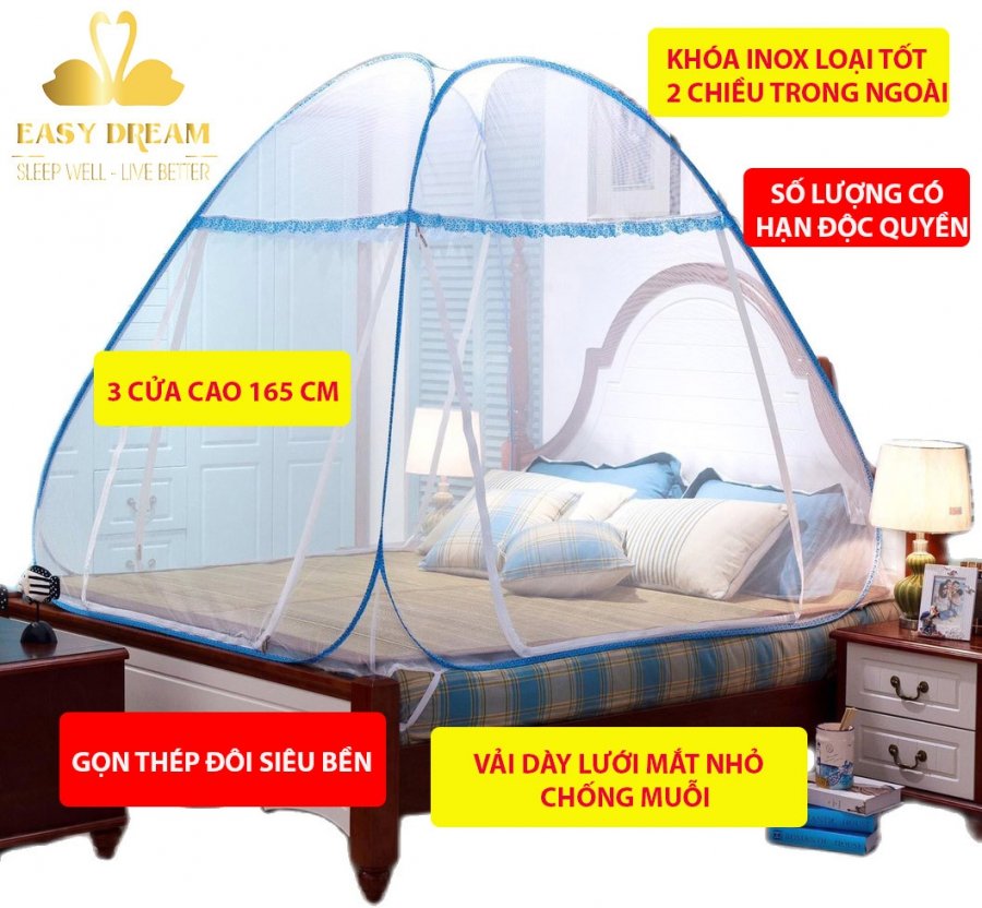 Mùng chụp tự bung gấp gọn người lớn  1m2 , 1m4, 1m5 , 1m6, 1m8x2m , 2m2 gấp xếp gọn siêu tiện lợi màn tự bung -mùng ngủ chống muỗi