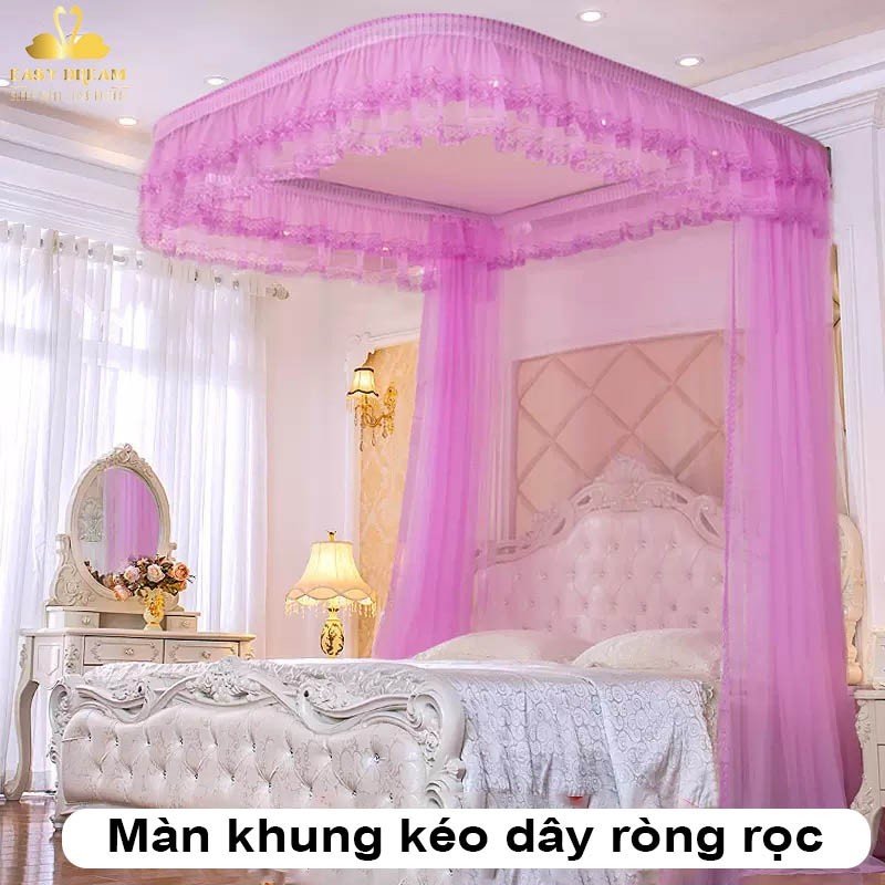 Màn khung không khoan tường có dây kéo ròng rọc cao 2m25   3 cửa , mùng ngủ cao cấp- Chống muỗi