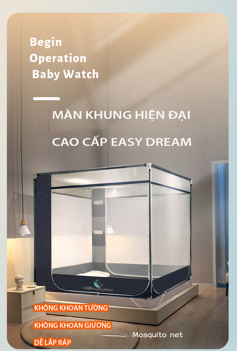 Màn khung vuông không khoan tường - Mùng ngủ cao cấp EASY DREAM