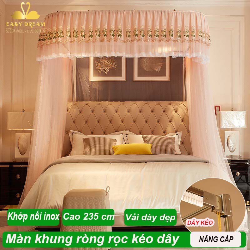 【 BẢN KÉO DÂY RÒNG RỌC 】 Màn khung ròng rọc kéo dây không khoan tường cao cấp EASY DREAM - Mùng ngủ hiện đại chống muỗi - kiểu dáng công chúa