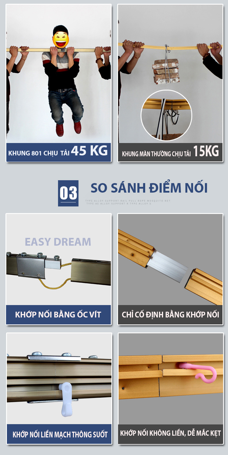 Màn khung không khoan tường có dây kéo ròng rọc cao 2m25   3 cửa , mùng ngủ cao cấp- Chống muỗi