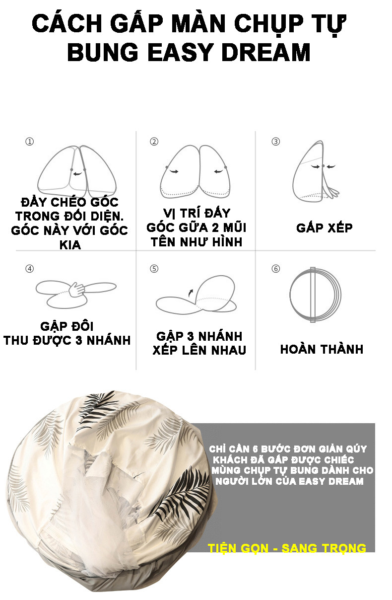 Màn Chụp Vuông  Tự Bung Mẫu Mới Gấp Gọn Thông Minh - Mùng chụp người lớn cao cấp