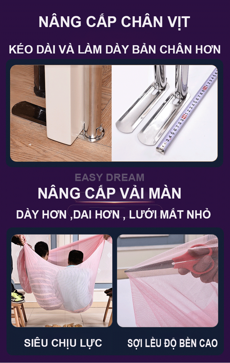 Màn khung thu gọn không khoan tường - Mùng ngủ cao cấp chống muỗi hiện đại