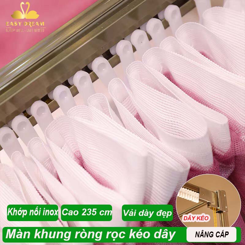【 BẢN KÉO DÂY RÒNG RỌC 】 Màn khung ròng rọc kéo dây không khoan tường cao cấp EASY DREAM - Mùng ngủ hiện đại chống muỗi - kiểu dáng công chúa
